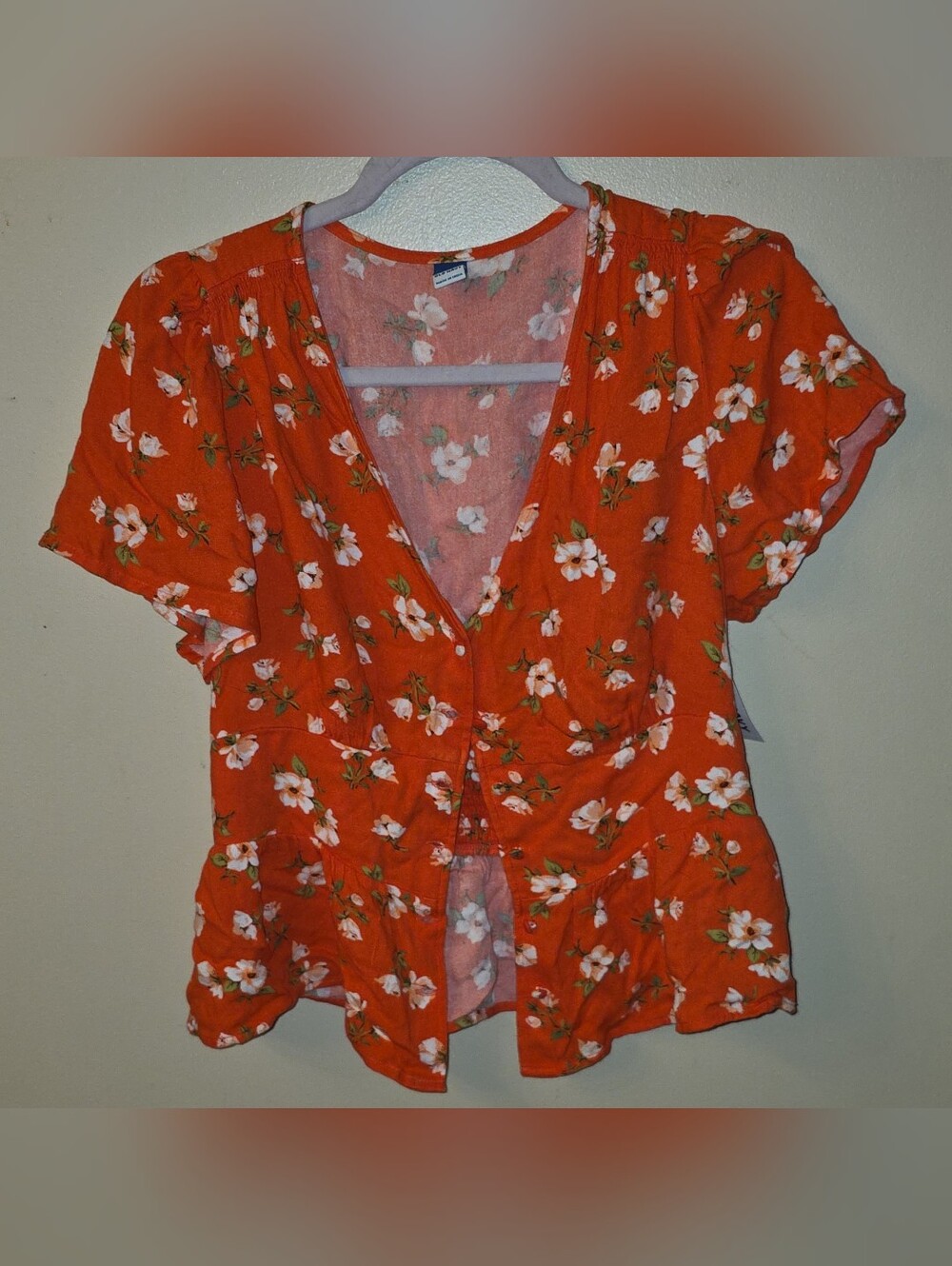 Old Navy Women's Floral V-Neck Button Front Top - Orange